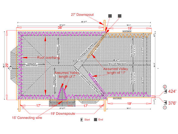 Roof and Gutter De-icing Installation Plans