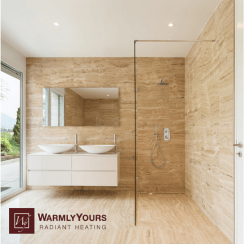 Curbless showers are a popular aging-in-place feature. Radiant floor heating adds to the comfort and functionality of the master bath.