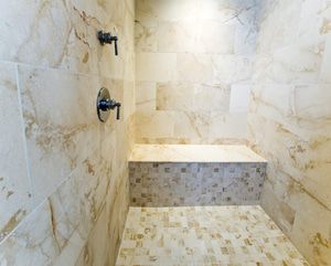 Shower bench made comfortable with radiant heat from WarmlyYours