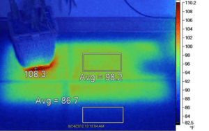 Surface temperature drops after mat is removed. Heat is still trapped beneath flowerpot.