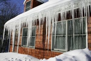 Ice damming on a roof and in gutters