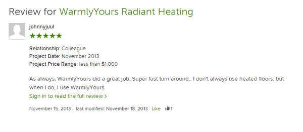 WarmlyYours Radiant Heating encourages online reviews by making it easy