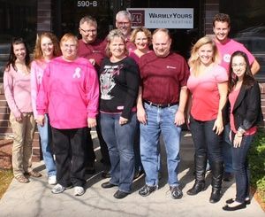 WarmlyYours staff wearing pink on Fridays in October to raise breast cancer awareness.