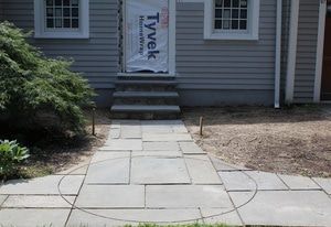 ”Robillard installed warmlyyours snow melting cable under a decorative bluestone walkway outside home in concord mass.