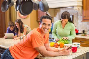 Family gathered in the kitchen