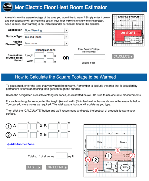 Mor Electric Quick Estimator Tool for floor heating