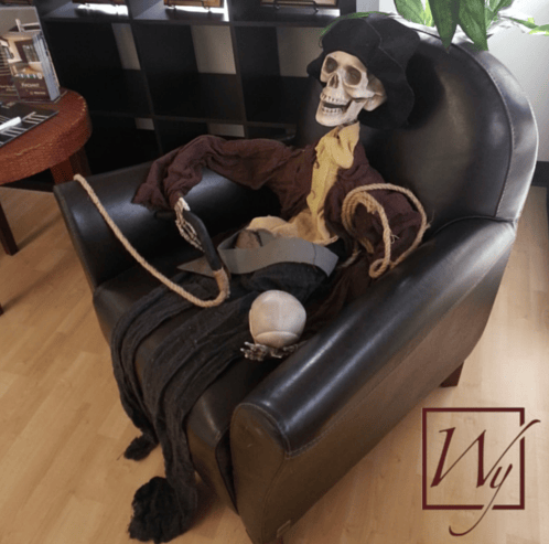 This Halloween WarmlyYours visitors are greeted by a skeleton in the lobby