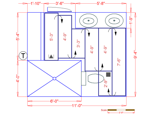 Radiant heating floorplan for Seattle bathroom Radiant heating floorplan for Seattle bathroom